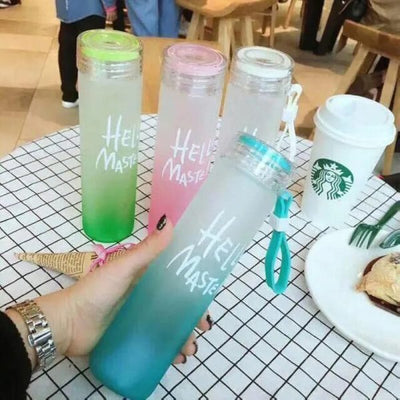 Frosted Glass Water Bottle With Hello Master Decal Logo – 400ml (random Color)